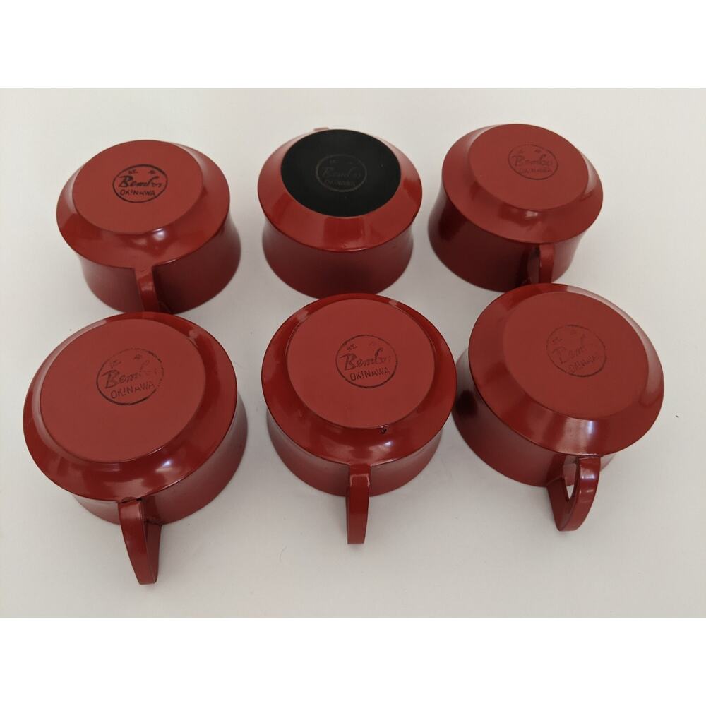 Vintage Brembo Okinawa Red Lacquerware Tea Cups Set of 6 Japan MCM - Picture 6 of 13